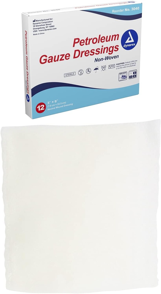 Dynarex Στείρα πετρελαίου μη προσκόλληση Gauze Ντύνομαι για τις πληγές, 12 κόμης