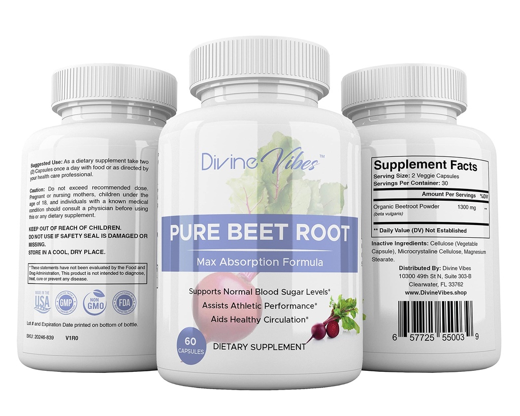 Beet Root Capsules - 1300 mg Per Servis - Beet Root Toz Capsules - Beetroot Toz Destekleri Kan Baskısı, Athletic Performance, Digestive, Immune System (Pure, Non-GMO, Gluten Free)