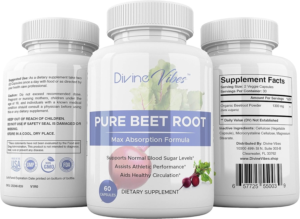 Beet Root Capsules - 1300 mg Per Servis - Beet Root Toz Capsules - Beetroot Toz Destekleri Kan Baskısı, Athletic Performance, Digestive, Immune System (Pure, Non-GMO, Gluten Free)