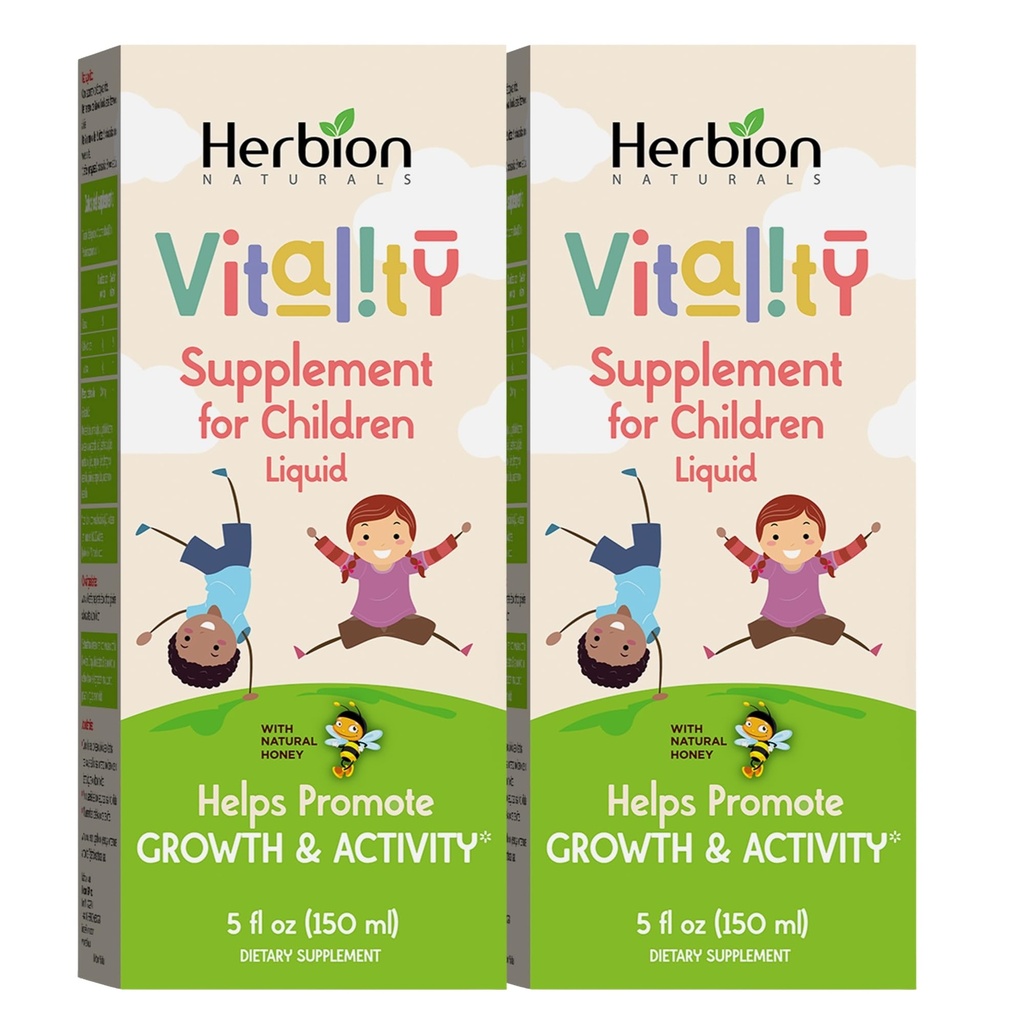 HERBION Naturals Vitality Supplement for Children, Supports growth and Appetite, Relieves Fatigue, Finds mental & Physical Performance, for Kids 1 Year & Above, 5 Fl Oz (Pack of 2)