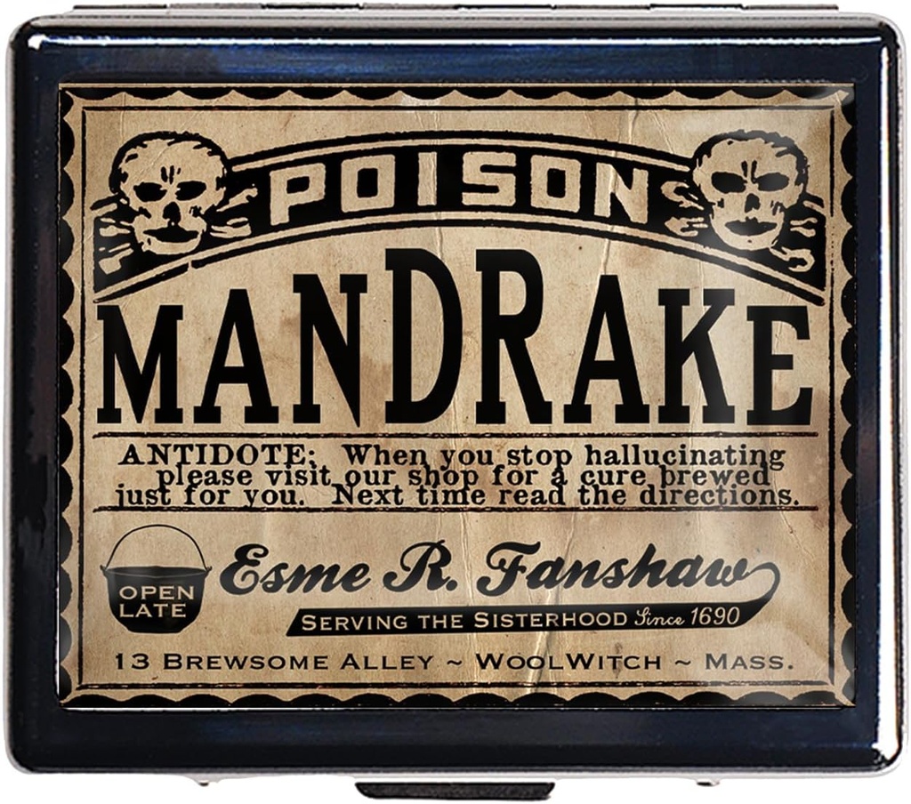 Silver Vintage Pill Box 7 Day Metal Pill Box με καθρέφτη και 8 διαμερίσματα Χαριτωμένο Travel Pill Organizer για το πορτοφόλι (Poison Mandrake)