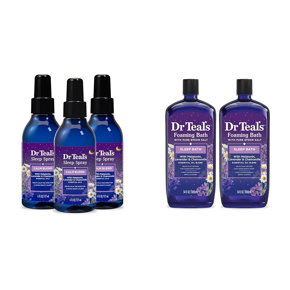 Dr Teal'in Melatonin & Essential Oil Mix ile Uyku Kombinasyonu, 6 fl oz & Köpüklü Banyo, Saf Epsom Salt ile Uyku, Melatonin, Lavender & Chamomile Essential Oils, 34 fl oz