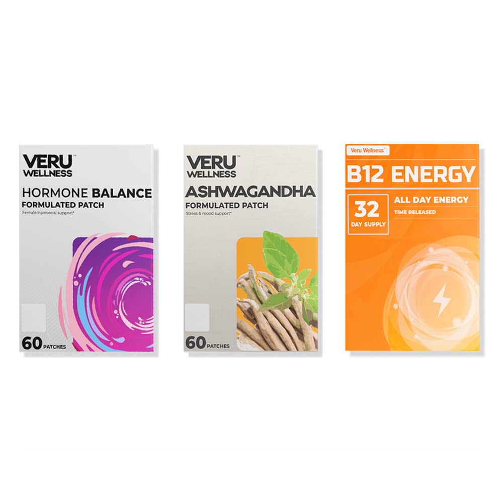 Veru Wellness Hormonal Balance Patch for Women Compete Sche - Myo-Inositol & D-Chiro, Ashwagandha, B12 Enerji - PMS Relief, Mensural Support, Mood Stres ve Enerji (2 Ay)