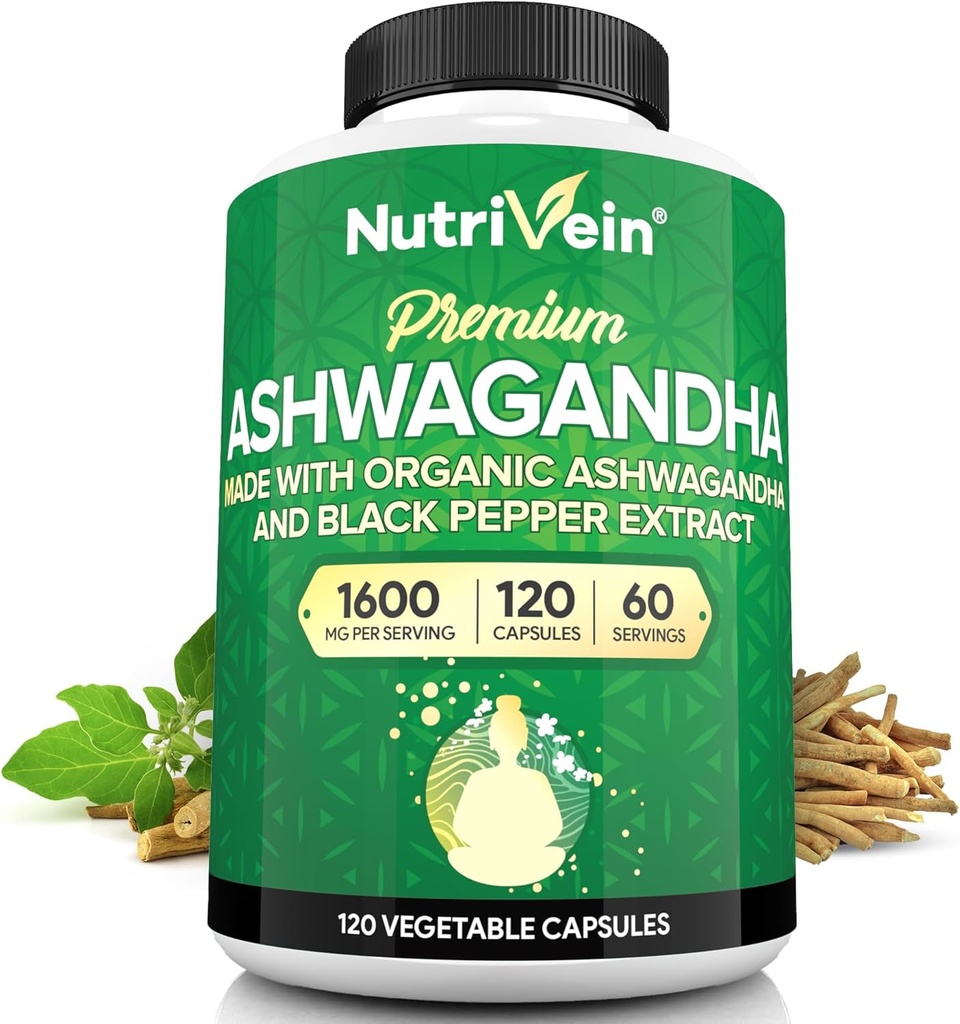 Men & Kadınlar için Sohwagandha - 1600 mg - Black Pepper ile Geliştirildi - Mood Balance için High-Ab component Root Toz Ashwagandha Supplements for Mood Balance, Restful Sleep, & Focus - 120 Vegan Capsules