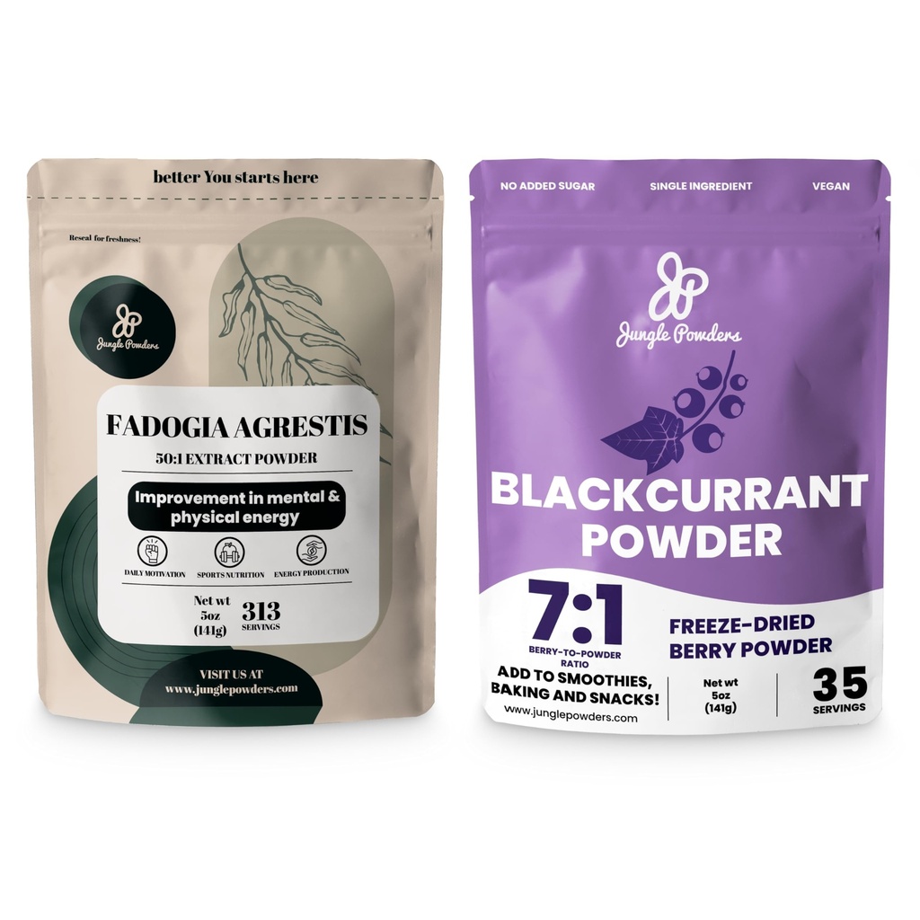 Zungle Powders Bundle for Men's Health & Vitality: 5oz Fadoga Agrestis Extract Powder - Pure Nigerian Supplement + 5oz Black Currant Powder - Freeze-Dried Fruit for Tea, Juice, Smoothies, & More!