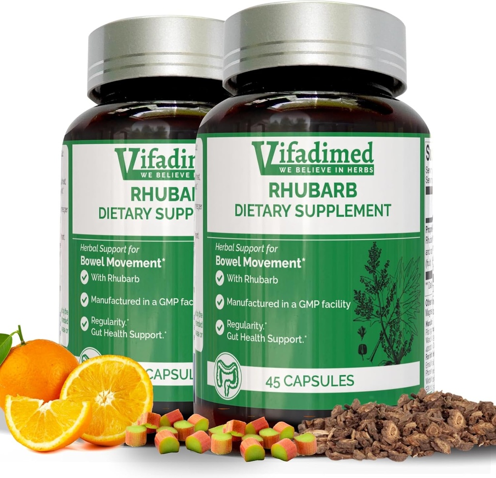 Rhubarb- Herbal Constipation Support, Gut Motness Supplement,Gentle Non-Laxative, Natural Stool yumuşatıcılar, Bloating & Gas Relief, Daily Bowel Hareketi, Herbal Poop Pills, 90 Capsules