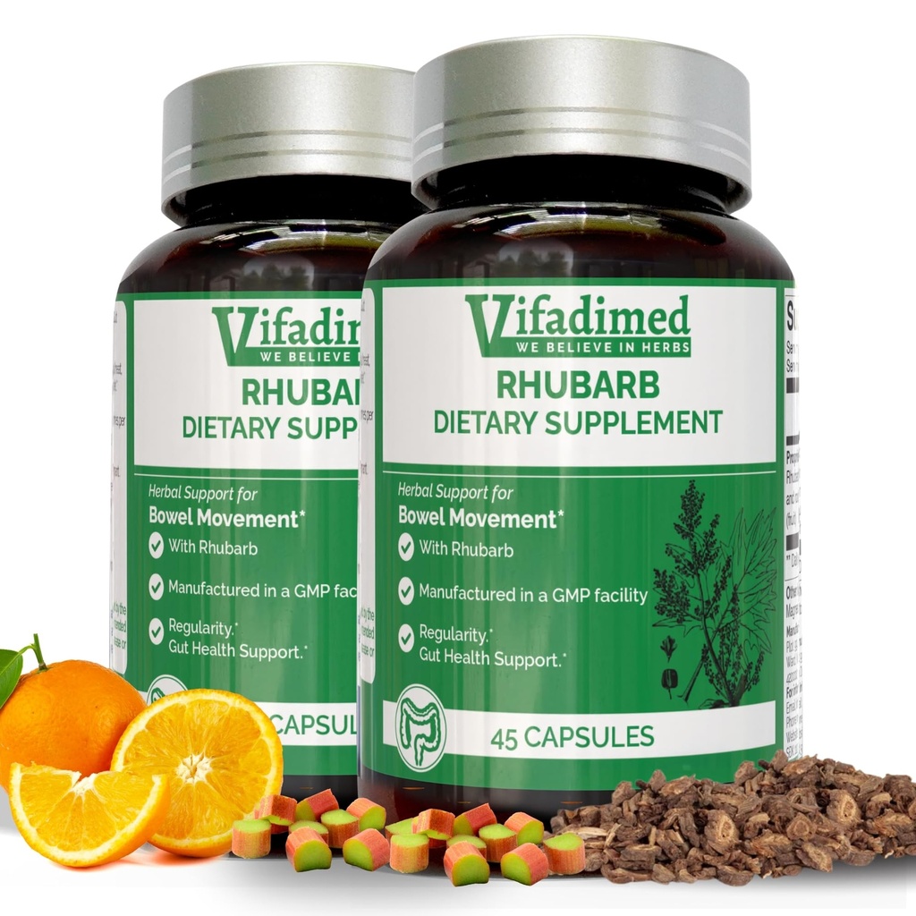 Rhubarb- Herbal Constipation Support, Gut Motness Supplement,Gentle Non-Laxative, Natural Stool yumuşatıcılar, Bloating & Gas Relief, Daily Bowel Hareketi, Herbal Poop Pills, 90 Capsules