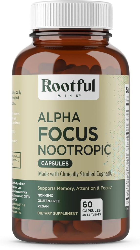 Alfa Focus Nootropic - Memory and Focus Brain ATM Supplement with Choline, Citicoline, GPC, L-Tyrosine, Bacopa Monnieri, DMAE, Gingko Biloba, Lion's Mane, Niacinamid - 60 Capsules
