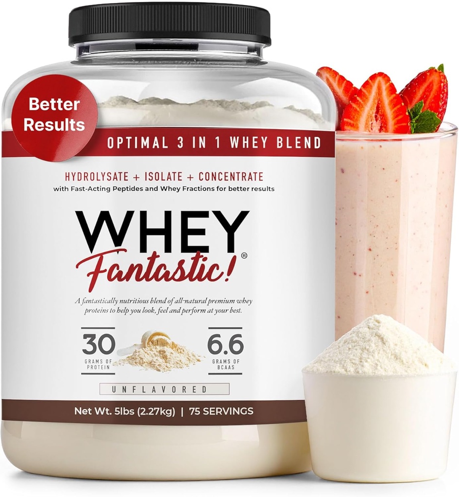 3in-1 Whey Protein Toz Unflavored 5lb – Whey Hydrolysate, Isolate ve Interfor – Non-GMO, Soy-Free, Sugar-Free – 63 Servisler