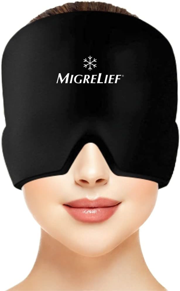 Migrelief Migraine Relief Cap – Buz Cap for Migraines and Headaches with 360 Degree Head and Eye Coverage - Cold Therapy Headache Hat and Migraine Maske for Natural Pain Relief - One Dimension, Black Cap