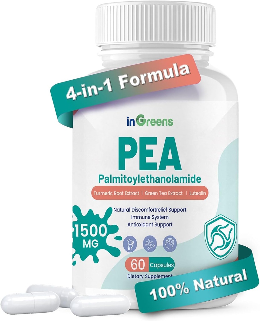 Yüksek Potency 4-in-1 Palmitoylolamid, ABD'de yapılan Erkekler ve Kadınlar için 700 mg Pea Supplement, 60 Capsules