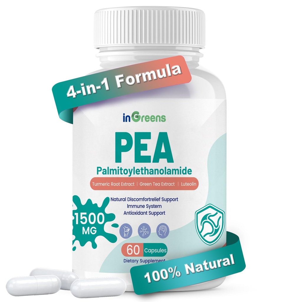 Yüksek Potency 4-in-1 Palmitoylolamid, ABD'de yapılan Erkekler ve Kadınlar için 700 mg Pea Supplement, 60 Capsules
