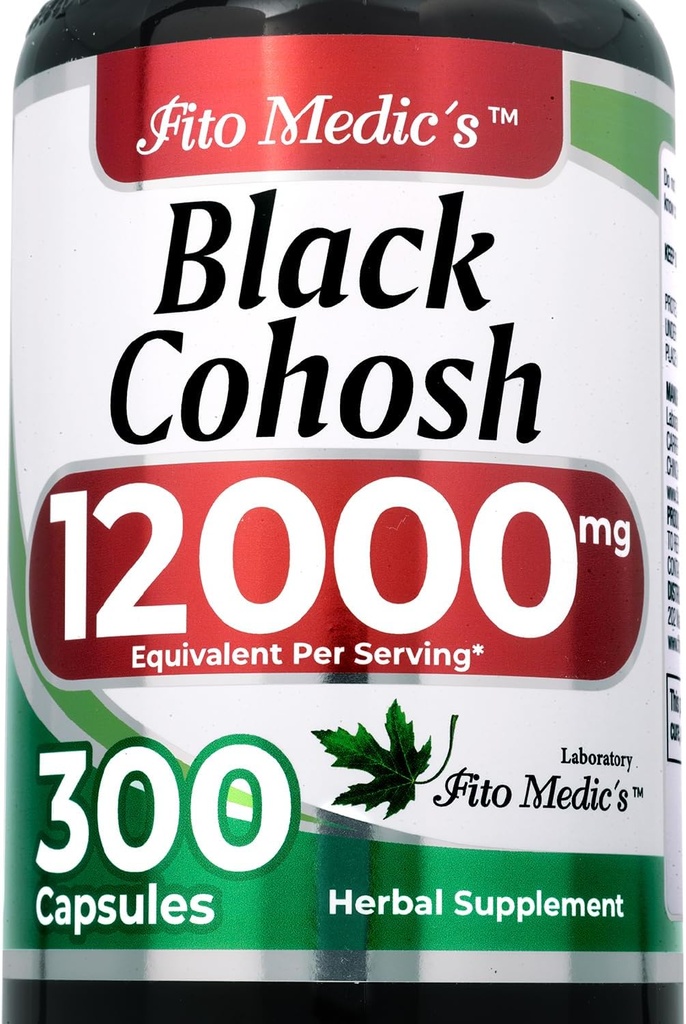 FITO MEDIC'S Black Cohosh Root Extract 12000 mg Equivalent, Herbal Supplement for Women, 300 Capsules