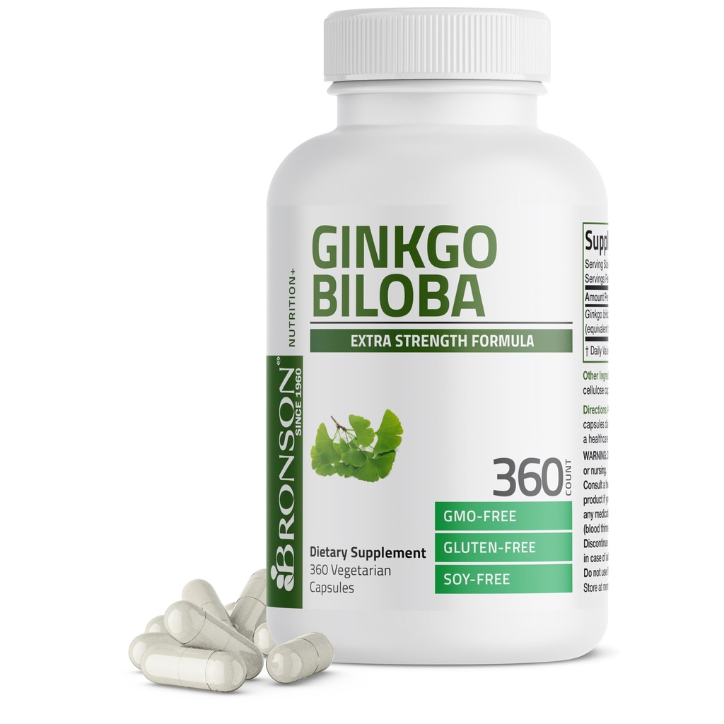 Bronson Ginkgo Biloba επιπλέον δύναμη υποστηρίζει τη λειτουργία του εγκεφάλου και την υποστήριξη μνήμης, 360 κάψουλες χορτοφάγων