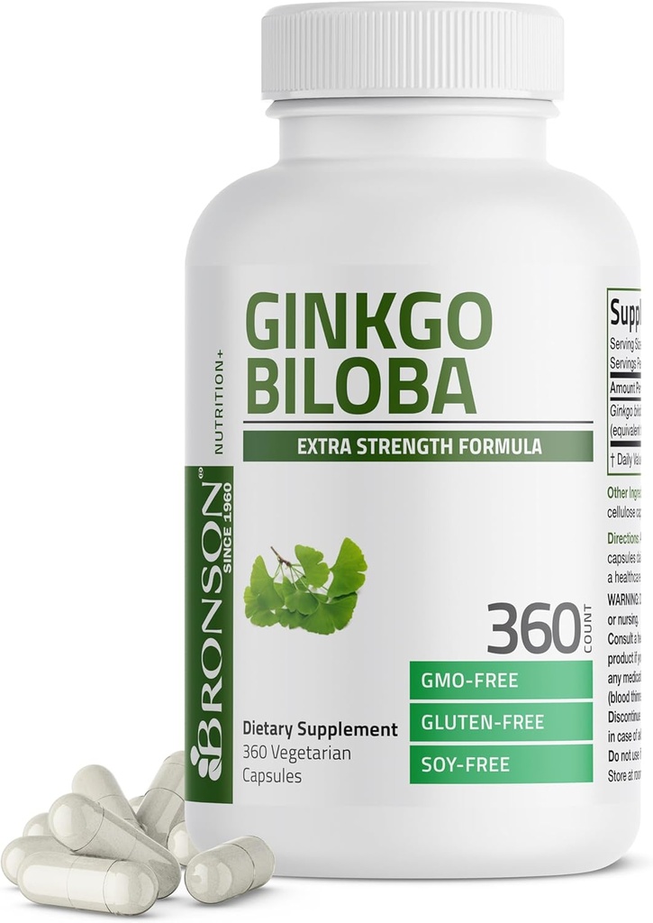 Bronson Ginkgo Biloba Ekstra Güçlü Destekler Beyin Fonksiyonlar ve Memory Support, 360 Vegetarian Capsules