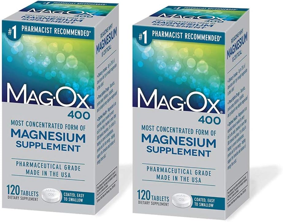 Mag-Ox 400 Magnezyum Mineral Diyetsel Tamam Tabletleri, 483 mg Oksit, Farm Grade, 120 Kont, (Pack of 2)