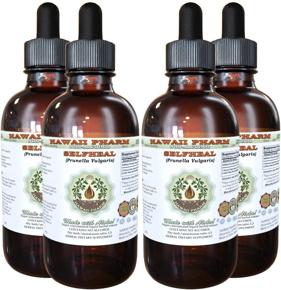 Selfheal alkol-Free Liquid Extract, Organic Selfheal (Prunella Vulgaris) herb Glycerite Natural Herbal Supplement, Hawaii Pharm, USA 4x4 fl.oz