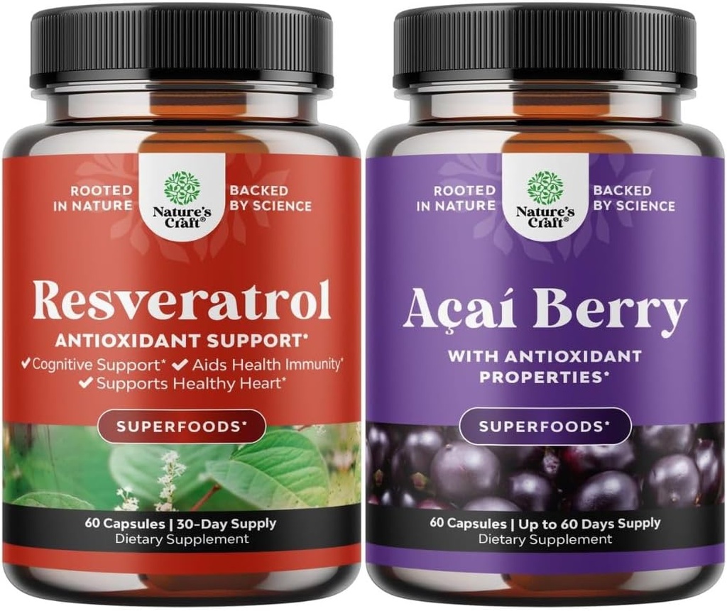 Resveratrol Capsules with AMPK Metabolic Activator for Metabolism Boost & Cellular Verimliliği ve Acai Berry Antioksit Sistem ve Bilişsel Sağlık Immune System And Men for Immune
