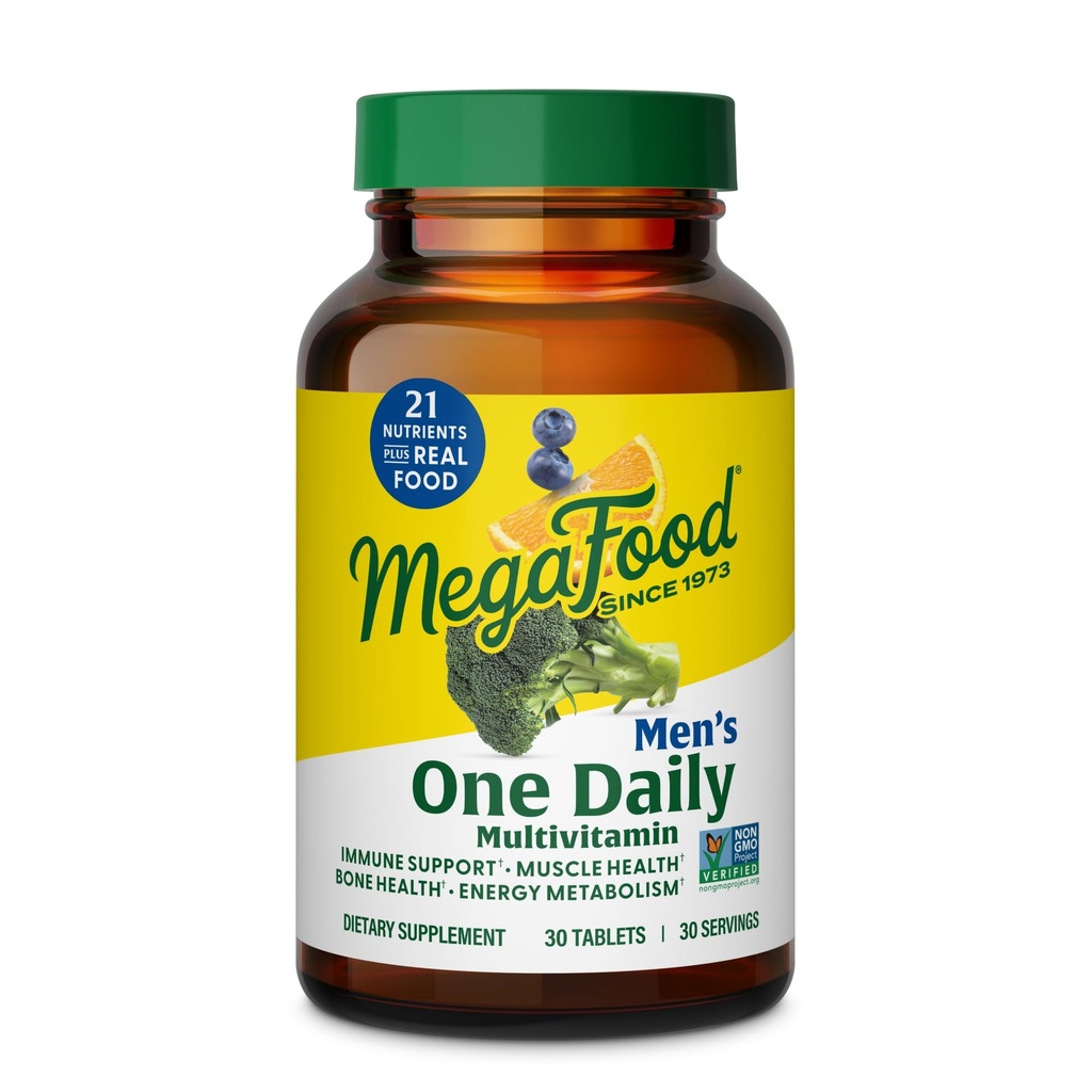 MegaFood One Daily Mens Multivitamins - Erkekler için Çokvitamin - C vitamini, D3 & Vitamin B12 - Kas, Enerji Metabolism & Immune Support - Vegetarian, Gluten Free - 30 Tablet, 30 Hizmet