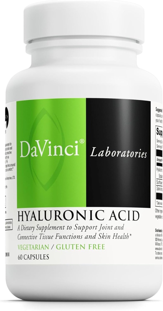 DaVinci Laboratuvarlar Hyaluronik Asit - Diyetsel Supplement Ortak, Cartilage ve Skin Health* - Hyaluronic Acid, Sunflower Lecithin ve Salvia İspanyol Toz - Gluten-Free - 60 Vegetarian Caps