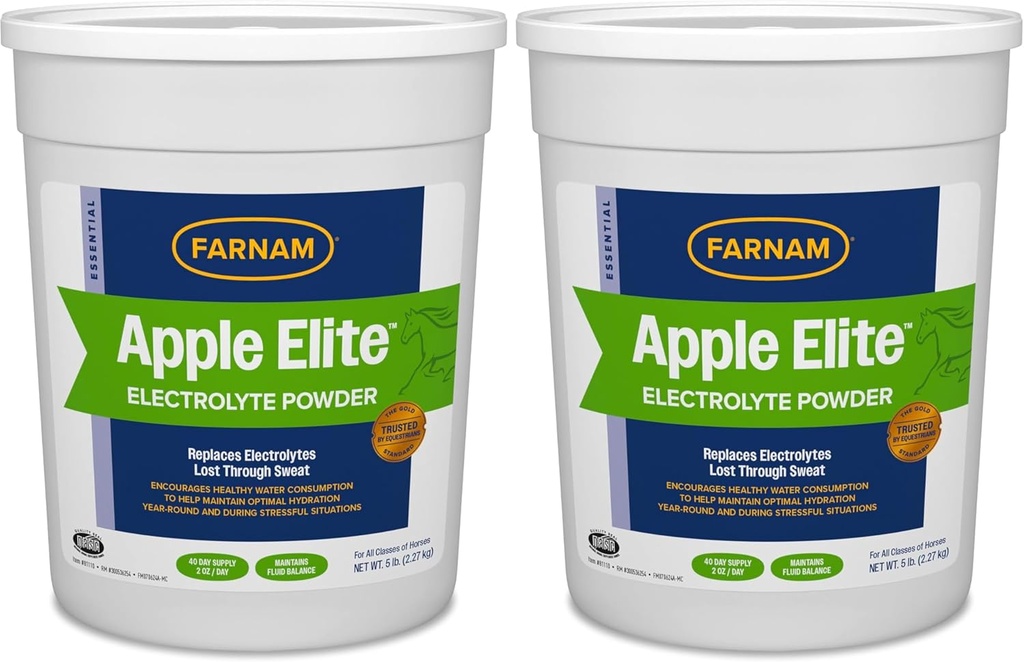 Farnam Apple Elite Horse Electrolyte Powder, Αντικαθιστά Ορυκτά Χαμένα σε Ιδρώτα Κατά τη διάρκεια της Άσκησης, Extreme Weather & Stressful Conditions, 5 lb., 40 Day Supply (Pack of 2)