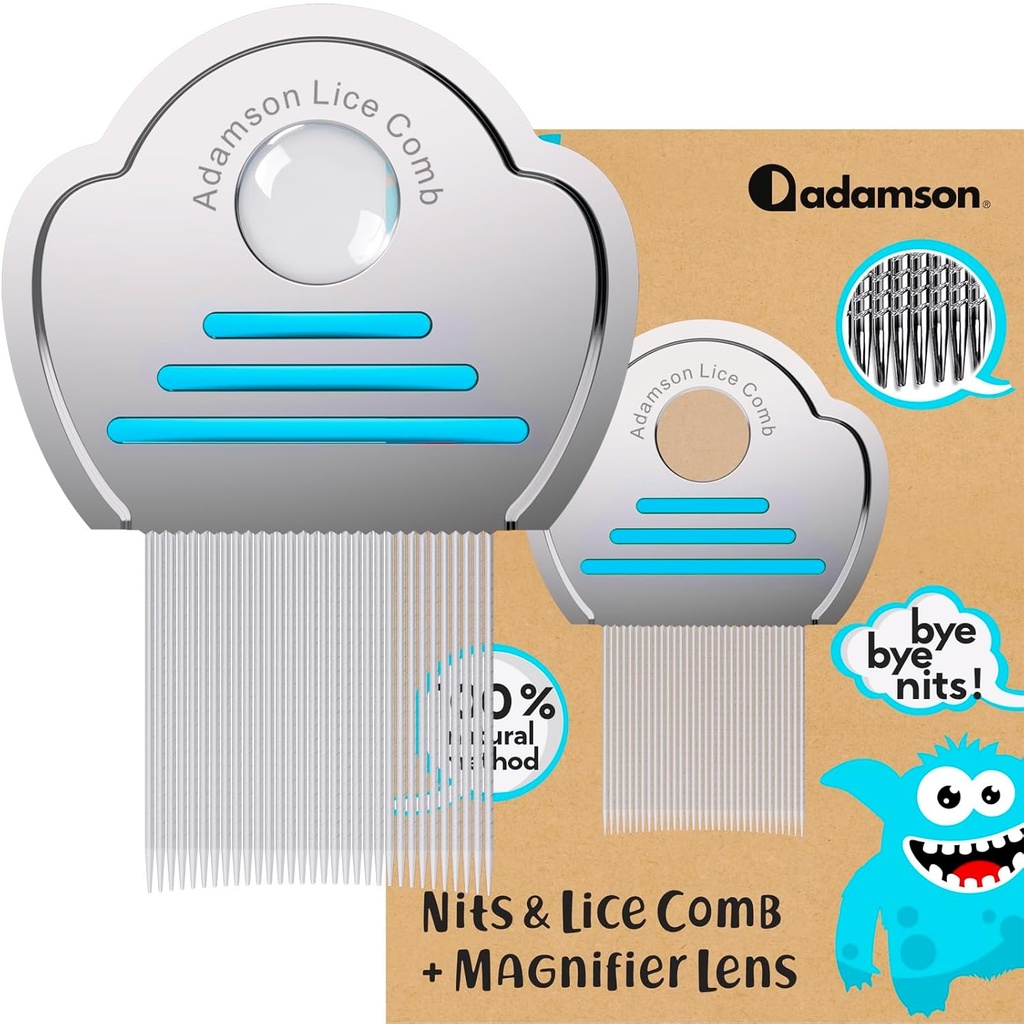 Adamson Lice Comb - Ανοξείδωτο ατσάλι Lice Comb για παιδιά - Αποτελεσματική Nit Comb - Lice Combs για χοντρά μαλλιά - Ανθεκτικό και εύκολο να καθαρίσει - Peine para Piojos y Liendres para Niñas