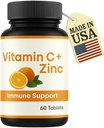 LLC C Vitaminleri 1000 mg ile çinko – Immune Support Supplement for Yetişkinler – Yüksek Potency Antioksi – Supports Skin Health & Cold Relief – Non-GMO, Gluten-Free – 60 Tabletler