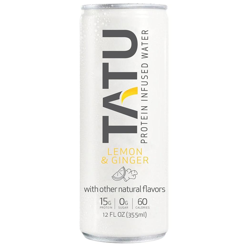 TATU Ready-To-Dink Protein Infused Water Lemon Ginger 24 Pack. 15 γραμμάρια πρωτεΐνης ορού γάλακτος απομόνωση, 0 γραμμάρια ζάχαρης, μόνο 60 θερμίδες. Λέμον Τζίντζερ και Πορτοκαλί Μάνγκο. Χωρίς γλουτένη, χωρίς λακτόζη.