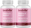 BESTVITE Choline Inositol 500mg (240 κάψουλες χορτοφαγικής) (120 x 2) - Χωρίς Stearates - Όχι Dicalcium Phosphate - Χωρίς πληρωτικά - Vegan - Μη ΓΤΟ - Χωρίς γλουτένη