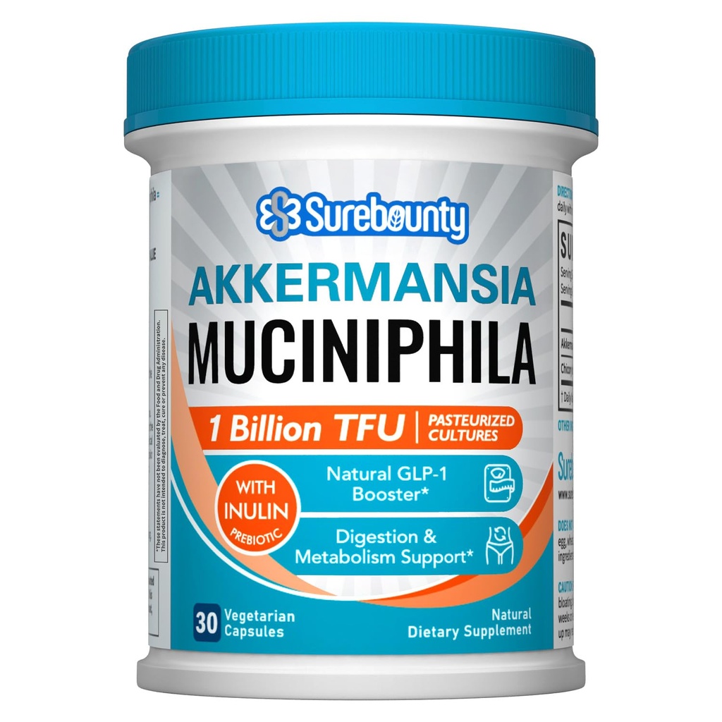 Akkermansia Probiotic GLP-1, 1 Δισεκατομμύριο TFU, Akkermansia Muciniphila με προβιοτική ινουλίνη Fiber, Gut Health for Men & Women, Vegan, Non-GMO, 30 Caps