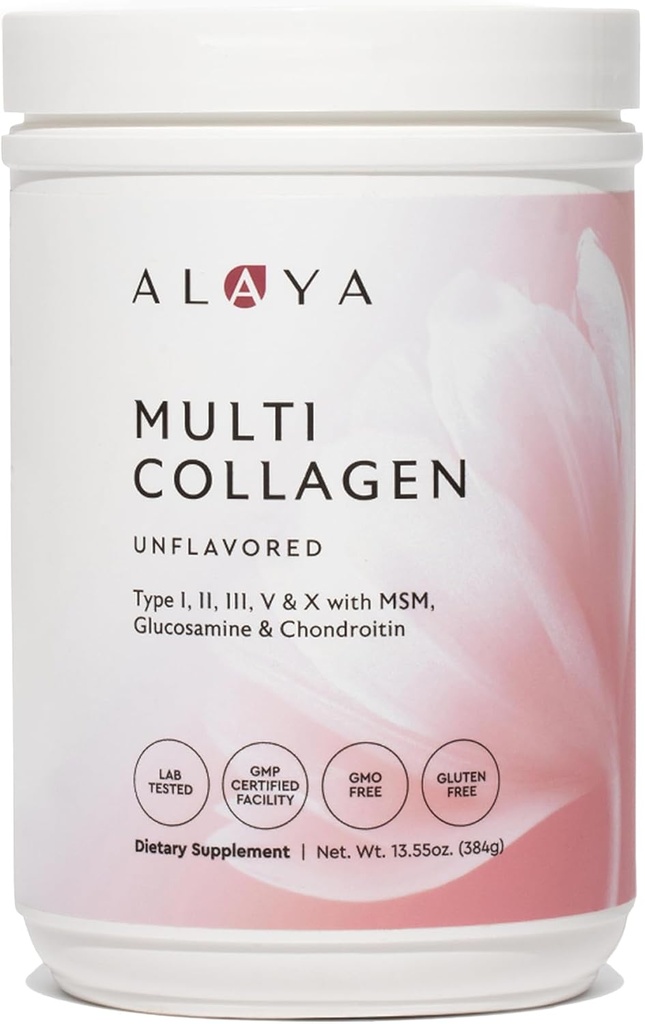 Alaya Multi Collagen Toz - Tip I, II, III, V, X Hydrolyzed Collagen Peptides Protein Toz Supplement with MSM + GC (Unflavored) (40 Hizmet)