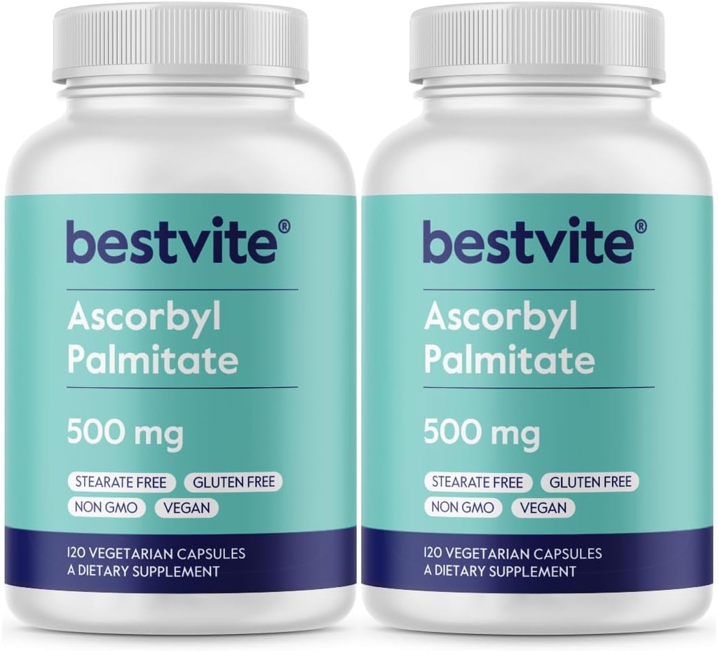 BESTVITE Ascorbyl Palmitate 500mg (240 κάψουλες χορτοφάγων) (2-πακέτο) - Δεν Stearates - Χωρίς πληρωτικά - Δεν υπάρχουν παράγοντες ροής