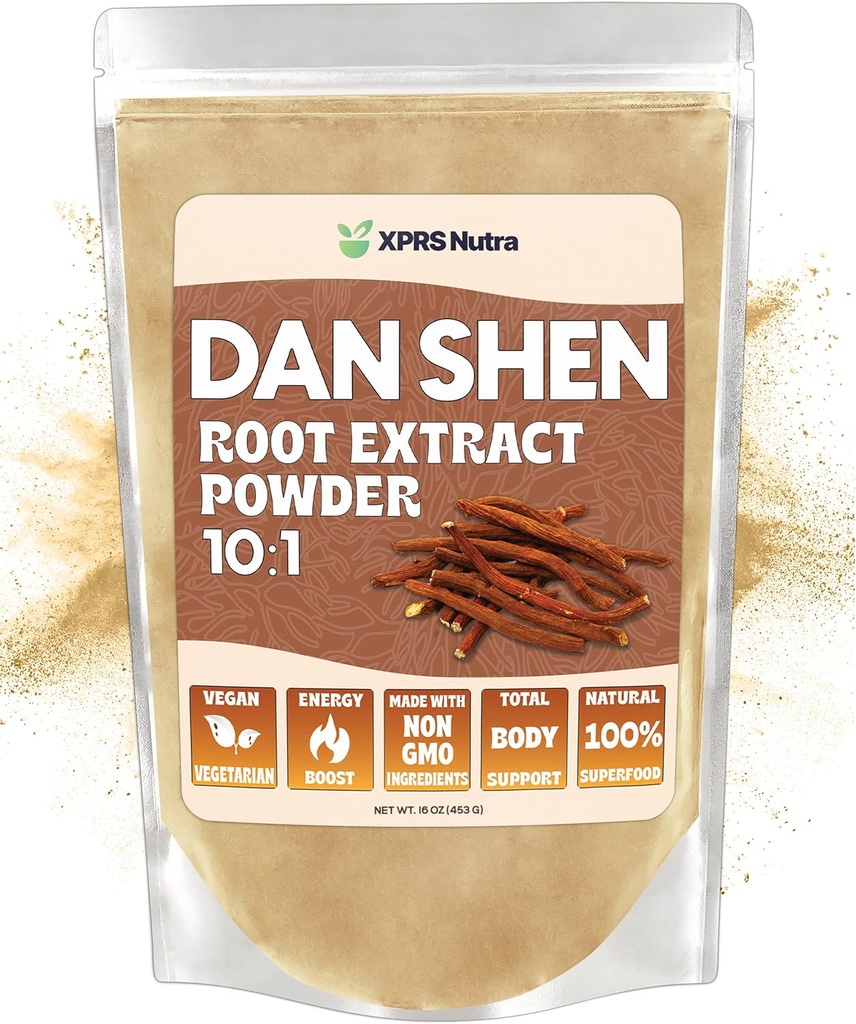 XPRS Nutra Dan Shen Root Extract σκόνη 10:1- Premium Dan Shen (κόκκινο φασκόμηλο) συμπυκνωμένη σκόνη - Vegan φιλικό Danshen (16 oz)