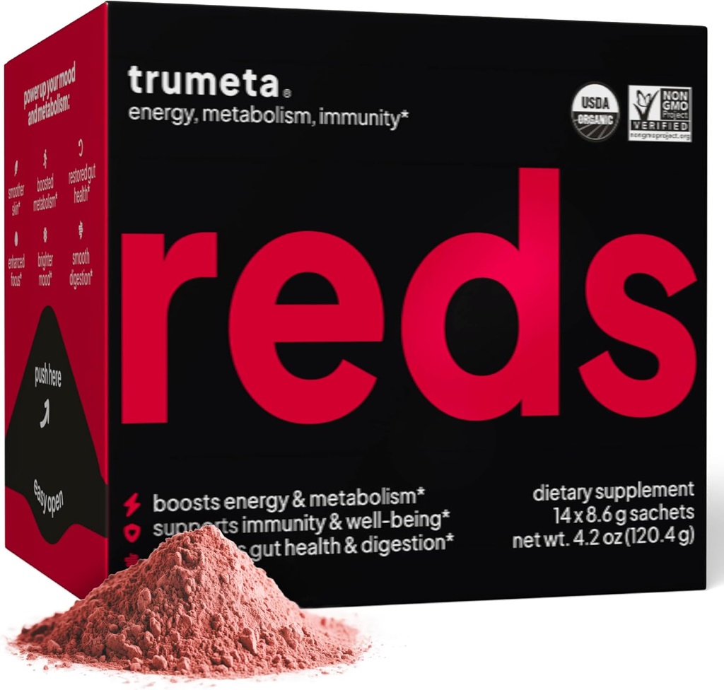 Superfood Reds Toz Paketleri - Immune Support ve Memory I Reds Superfood Toz Antioksis Polyols Meeting with Organic Acai Berry, Cut Berry, Pomegranate - 14 Sachets