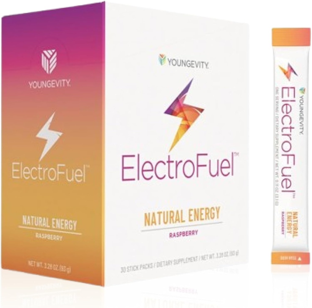 Youngevity Resmi ElectroFuel Natural Energy Drink Mix - Raspberry Electrolyte Toz - Enerji ve Hydration - 30 Sticks
