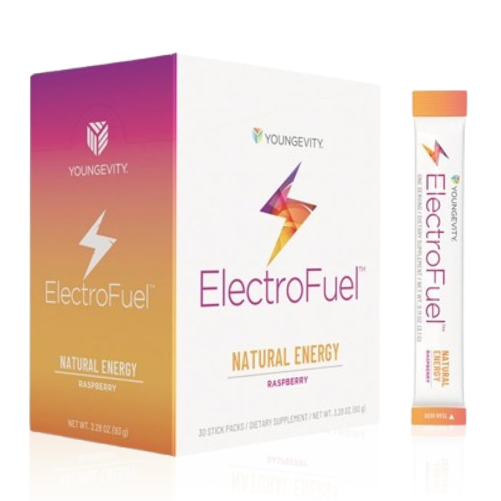 Youngevity Resmi ElectroFuel Natural Energy Drink Mix - Raspberry Electrolyte Toz - Enerji ve Hydration - 30 Sticks