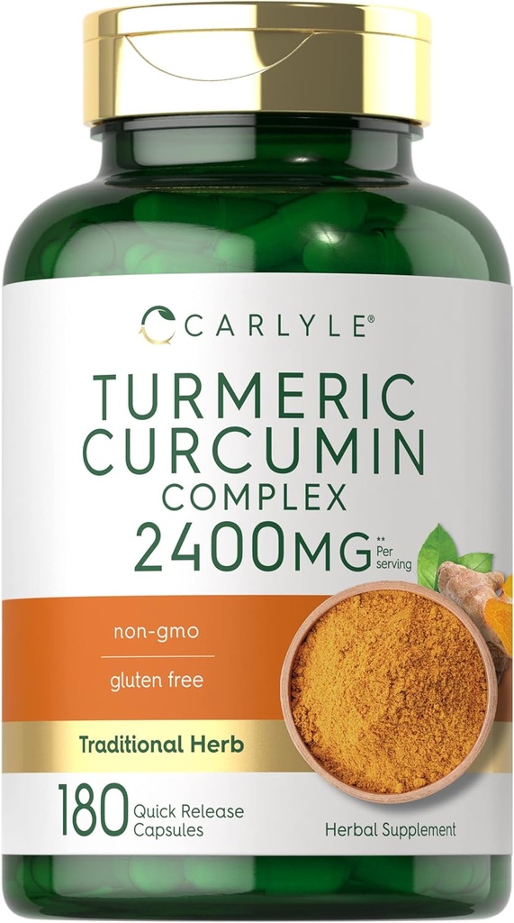 Carlyle Turmeric Curcumin Supplement 2400mg | 180 Powder Capsules | Herbal Complex | Non-GMO, Gluten Free Formula