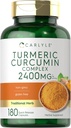 Carlyle Turmeric Curcumin Supplement 2400 mg | 180 Toz Capsules | Herbal Kompleksi | Non-GMO, Gluten Free Formula