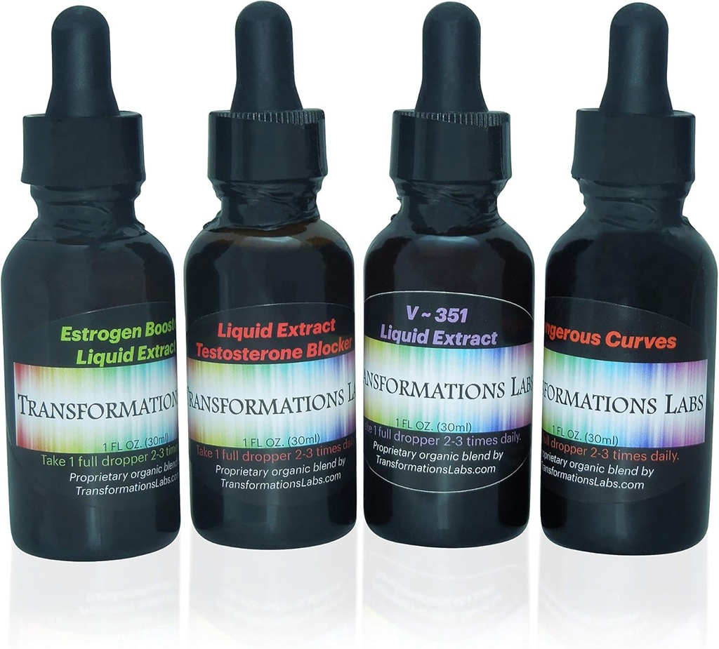 MTF E-Booster, T-Blocker, V~351 Advanced Feminizer & Dangerous Curves Synergist, MTF Liquid Extracts 4 Pack Transitioning Transgender Kit!!