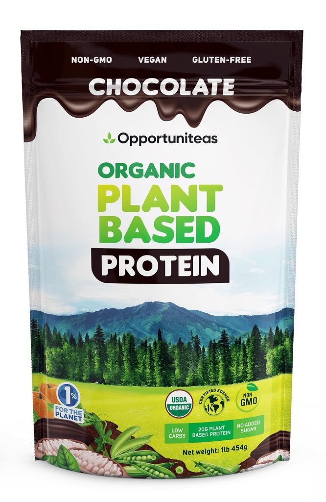 Opportuniteas Organik Bitki Temel Protein Tozu, 20g Vegan proteini Pea, Riley ve Rice, No Sugar, Non-GMO, Gluten-Free, Creamy Chocolate, 1 lb