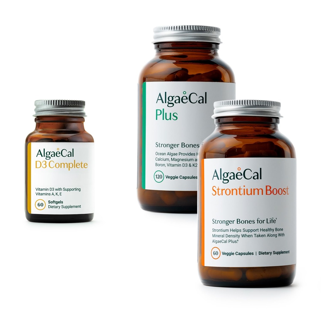 ALGAECAL BUN Health Bundle - D3 Complete (1000 IU) + K2, Βιταμίνη Ε, Βιταμίνη Α & Φυτοβασισμένο ασβέστιο που υποστηρίζεται κλινικά για την αύξηση της πυκνότητας των οστών