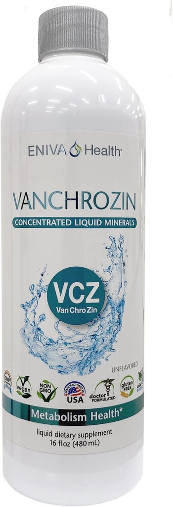 Eniva Health VANCHROZIN Liquid Ionic Minerals Supplement, Valvedium, Kromium & çinko, Diabetic Friendly, 16 Fl Oz, 96 Servisler