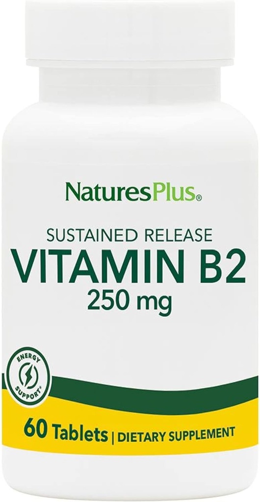 NaturesPlus Vitamin B2 (Riboflavin) - 250 mg, 60 Vejetaryen Tabletler, Sustained Salı - Doğal Enerji & Metabolism (28), Genel Sağlık - Gluten-Free - 60 Hizmetler