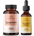 HERBAMAMA Spearmint ve Turmeric Ginger Kit - 1000 mg Spearmint Leaf Capsules & Turmeric Ginger Tincture 2 fl oz - Vegan, Non-GMO, Sugar & Alkol-Free - 2 Pack