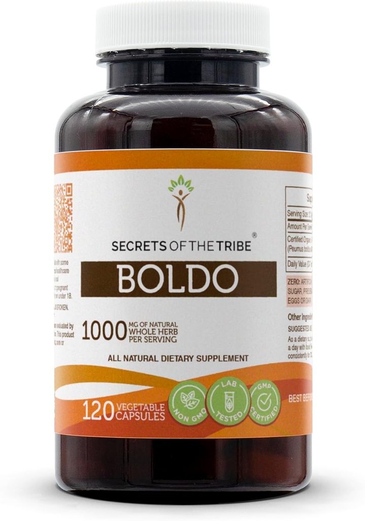 Secrets of the Tribe Boldo 120 Capsules, 1000 mg, Boldo (Peumus boldus) Dried Leaf (120 Capsules)