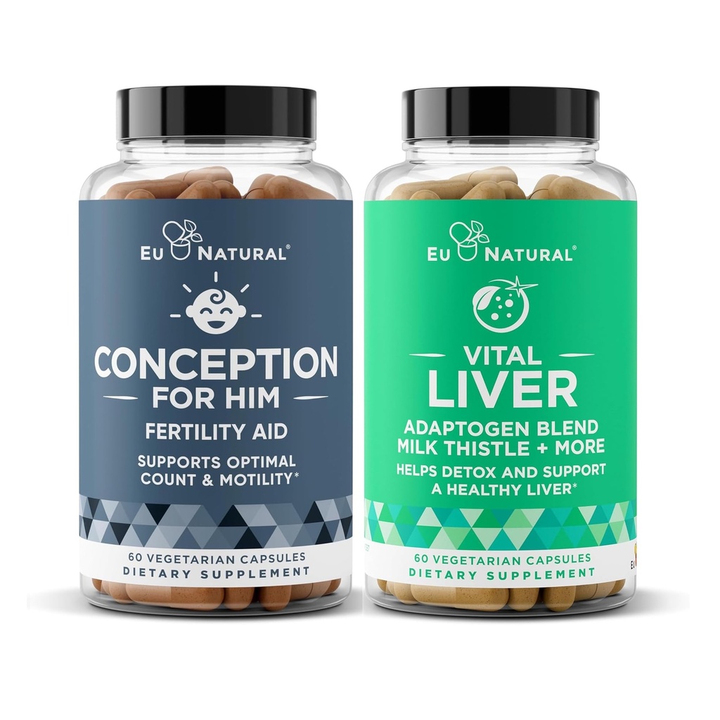 Conception for Him and Vital Liver Bundle - Male Fertility Booster & Prenatal Supplement + 9-in-1 Liver Support