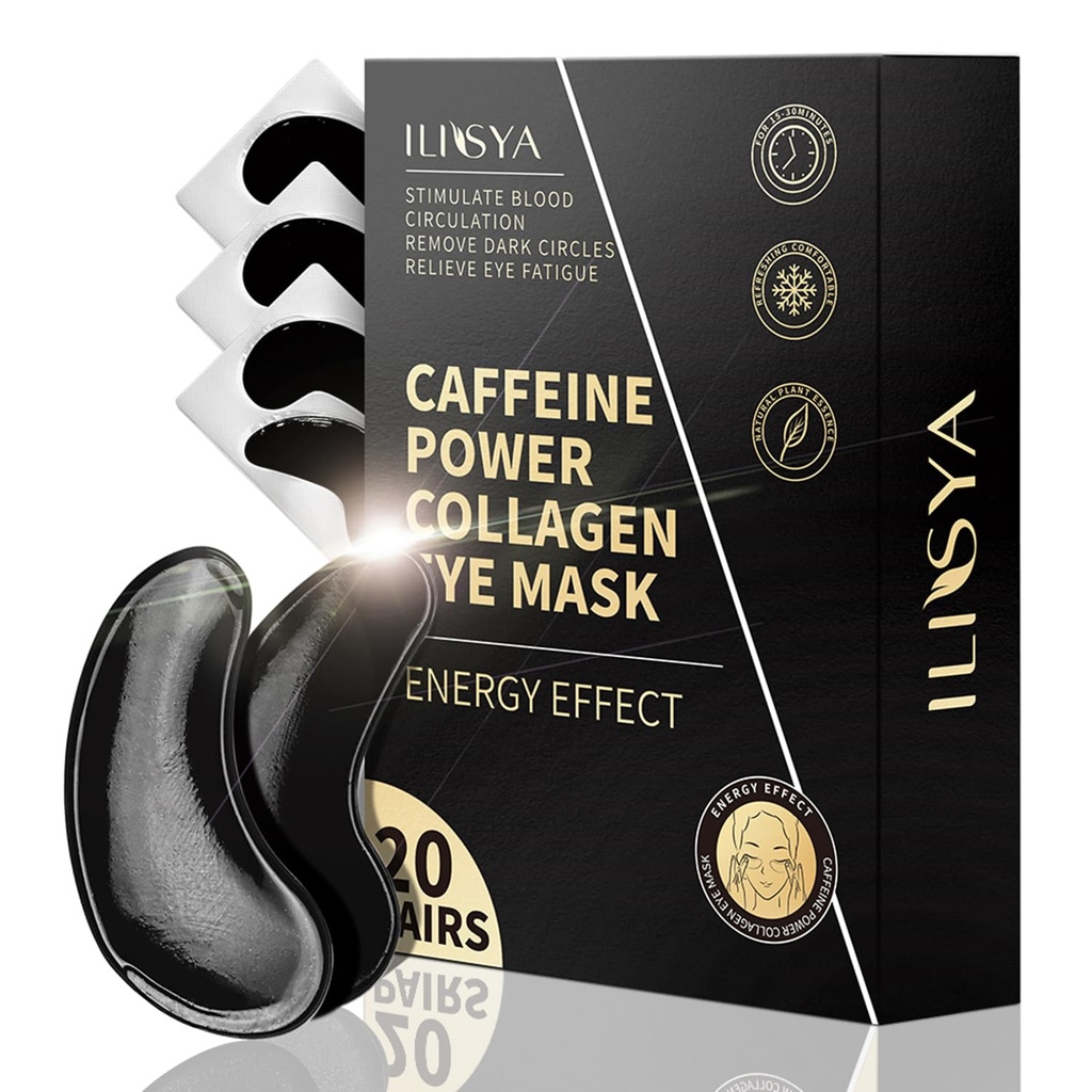 ROUSE Collagen Under Eye Patches with Caffeine Eye Treatment Maske for Dark Circles Eye Fatigue Puffiness Revitalize Skin Care Eye Gel Pads-20 Pairs
