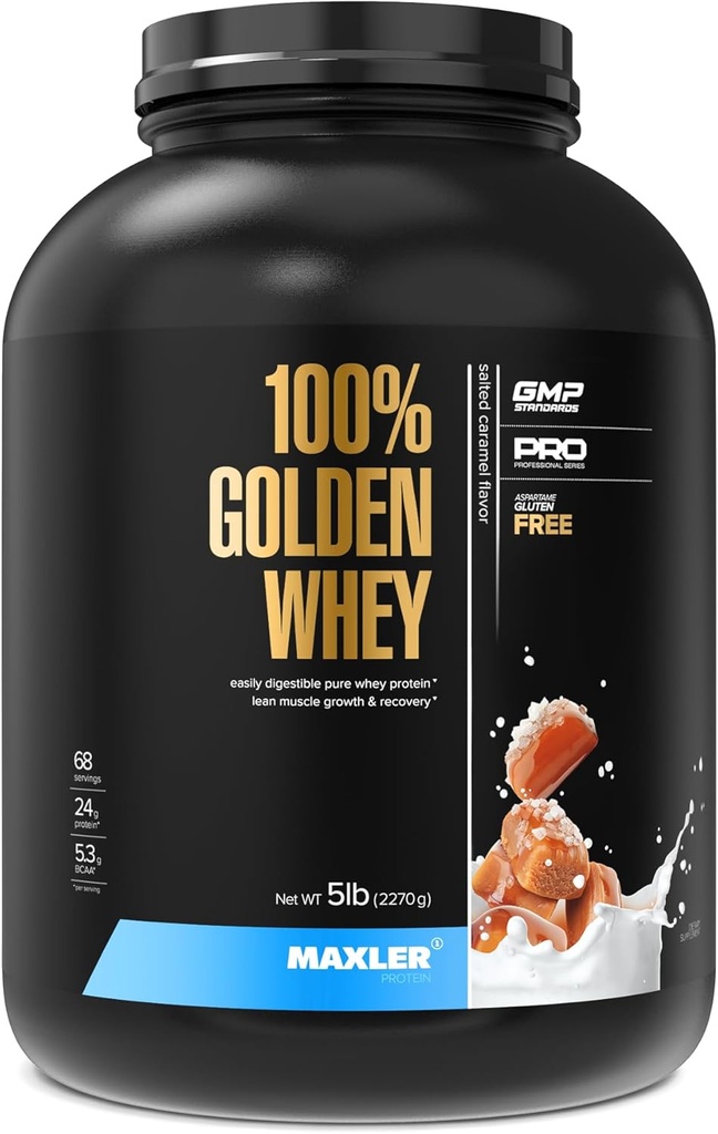 Maxler% 100 Golden Whey proteini - Servis başına protein 24g - Pre Post Workout için Premium Whey Protein Tozu - Hızlı Nisorbing Whey Temp, Isolate & Hydrolysate Mix - Salted Caramel 5 lb