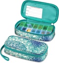 FINPAC Weekly Pill Organizers, Travel Pill Case 7 Day AM/PM Tıp Konteyneri ve Tanklar Bir Gün Pill Box Medical Supplements, Vitamins (Emerald Illusions) için Acil Kart ile Bir Gün Pill Box