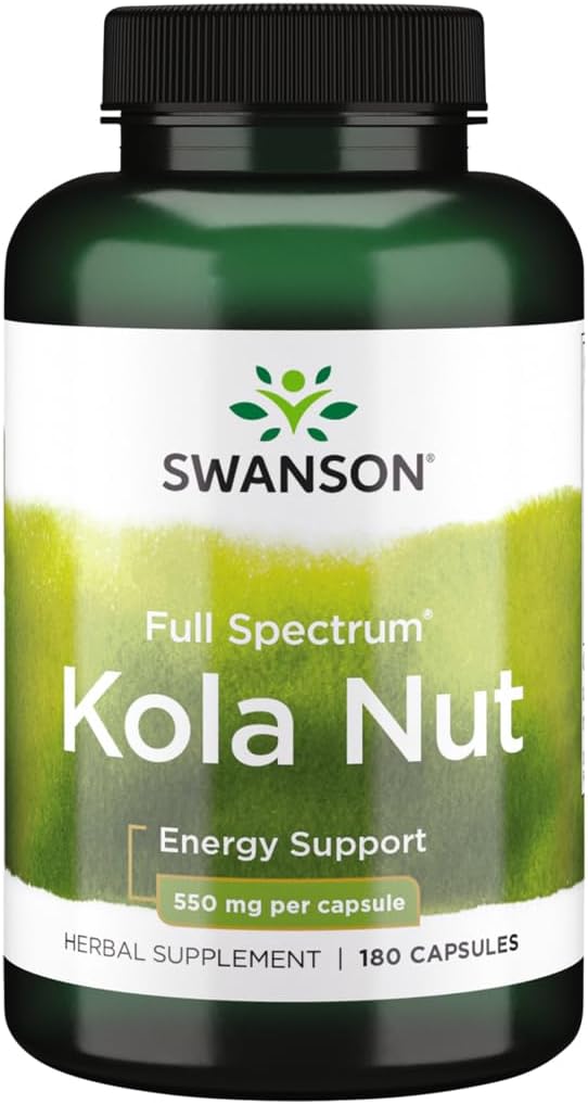 Swanson Full Spectrum Kola Nut Energy Physical Performance Support 550 Milligrams 180 Capsules